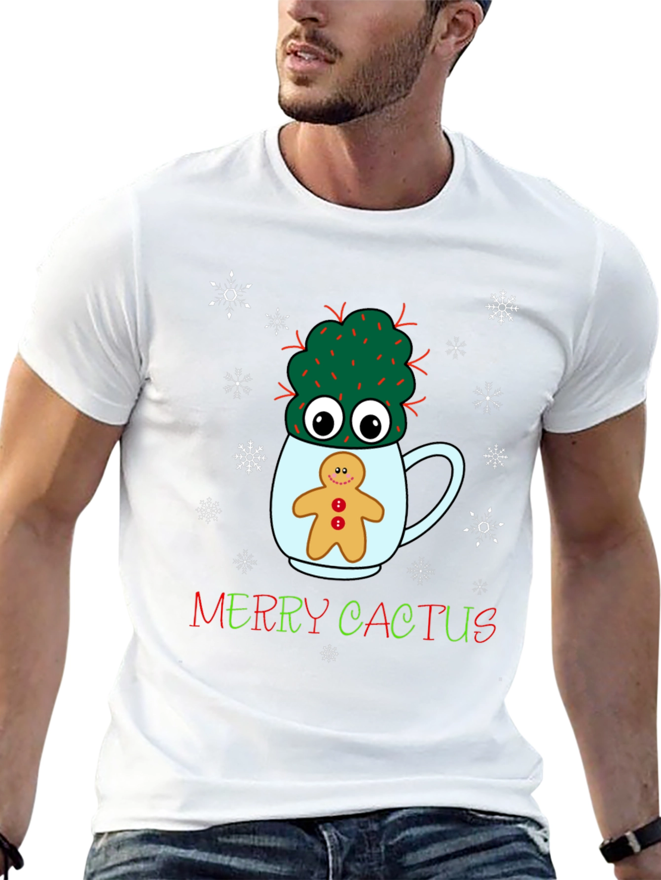 Merry Cactus Christmas Graphic T-Shirt