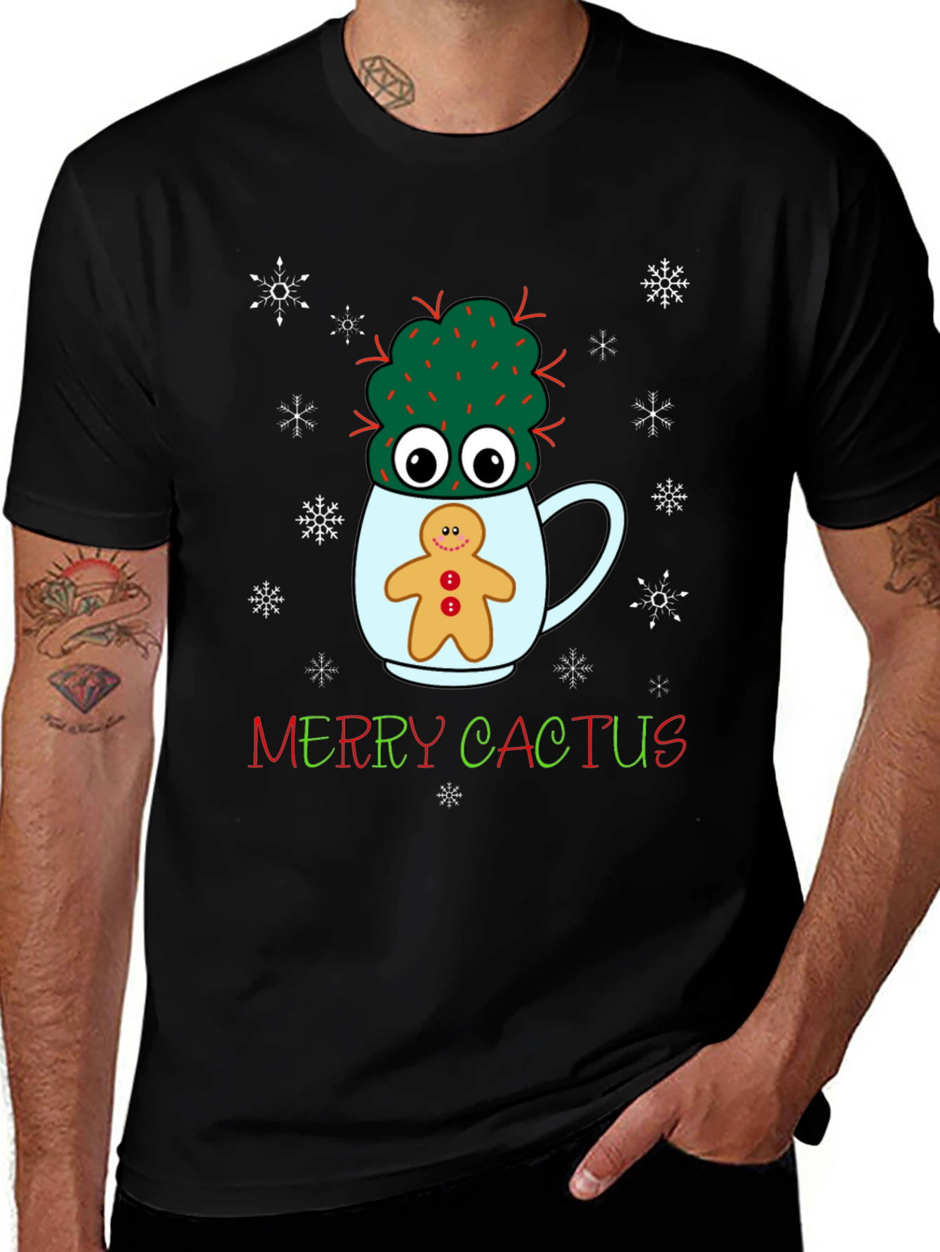 Merry Cactus Christmas Graphic T-Shirt