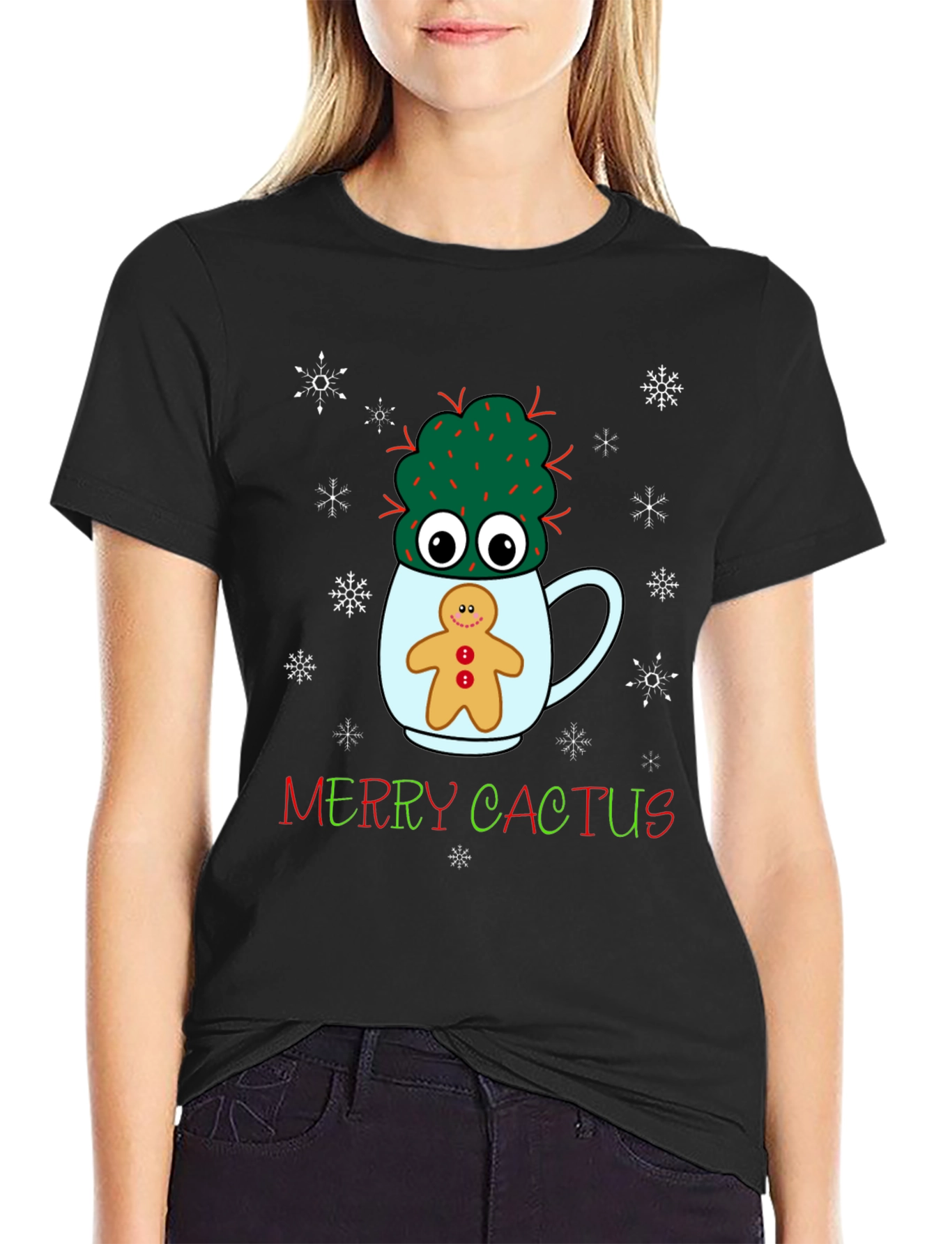 Merry Cactus Christmas Graphic T-Shirt