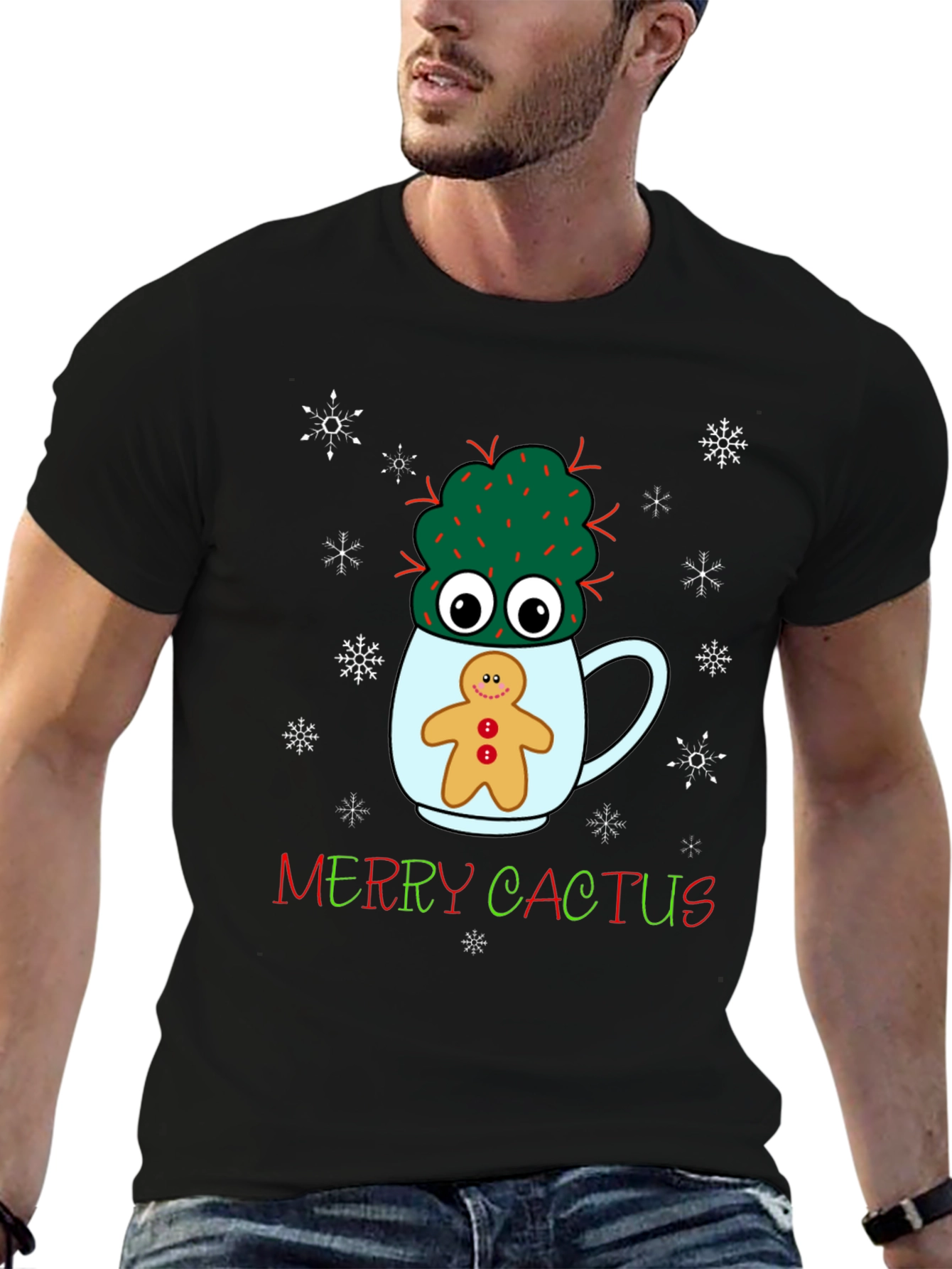 Merry Cactus Christmas Graphic T-Shirt
