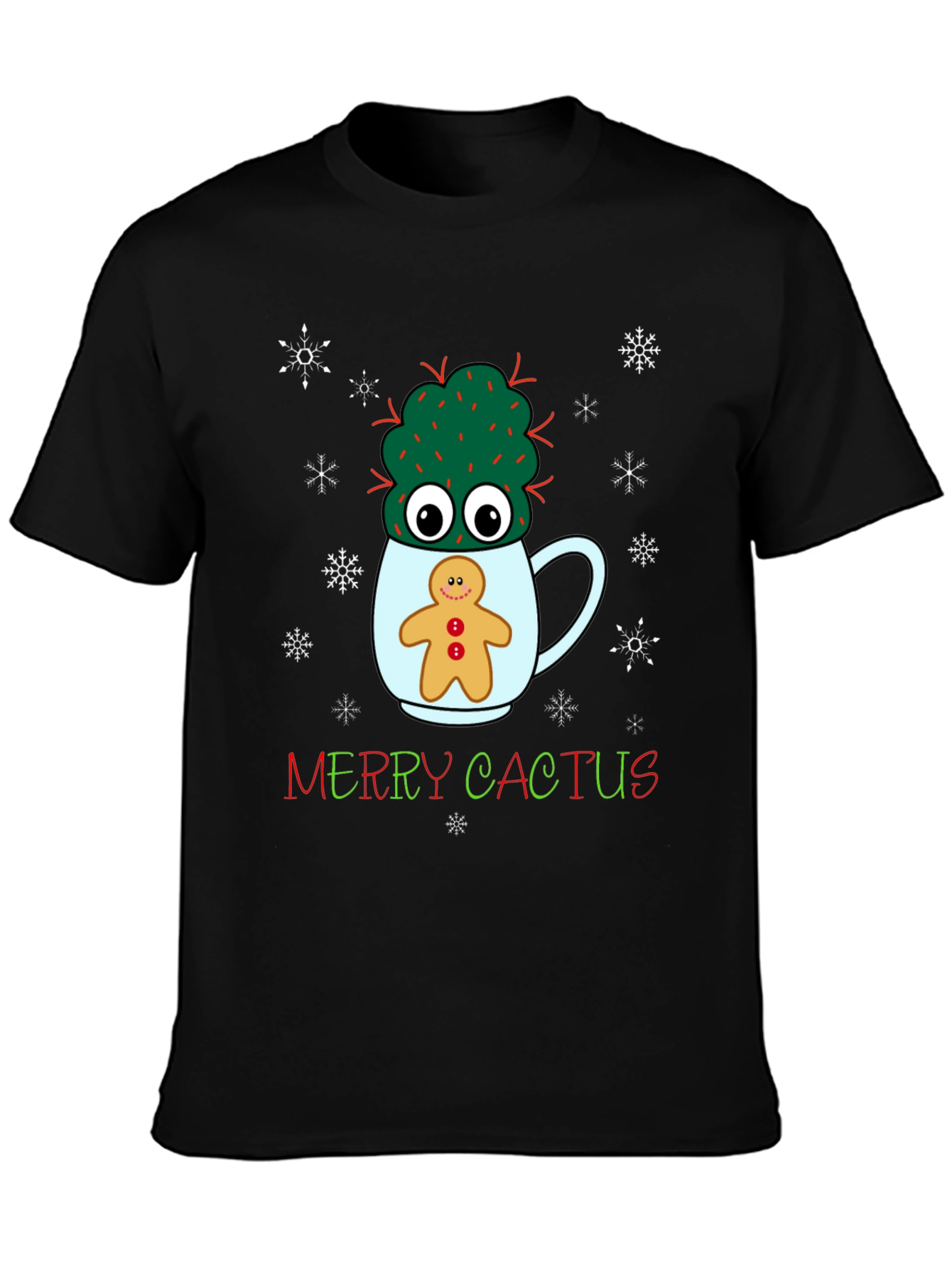 Merry Cactus Christmas Graphic T-Shirt