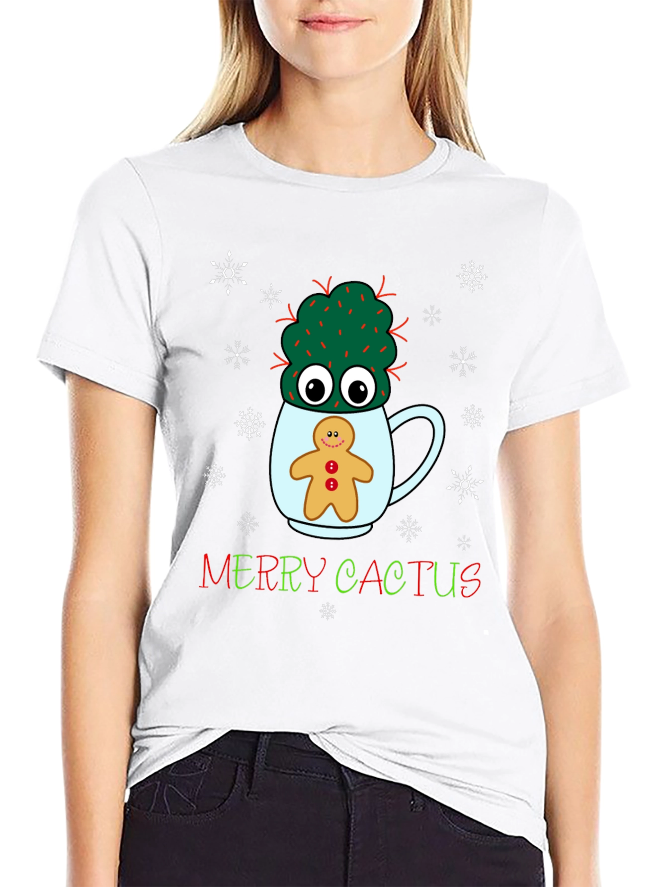 Merry Cactus Christmas Graphic T-Shirt