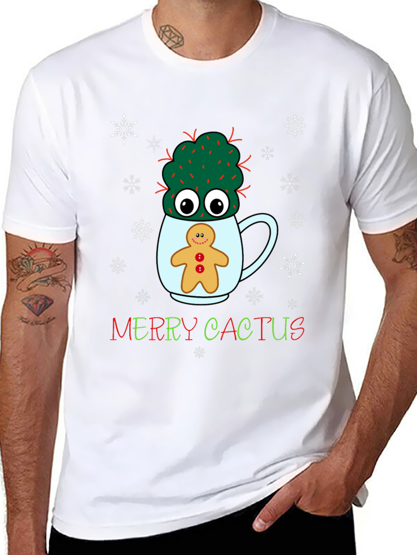 Merry Cactus Christmas Graphic T-Shirt