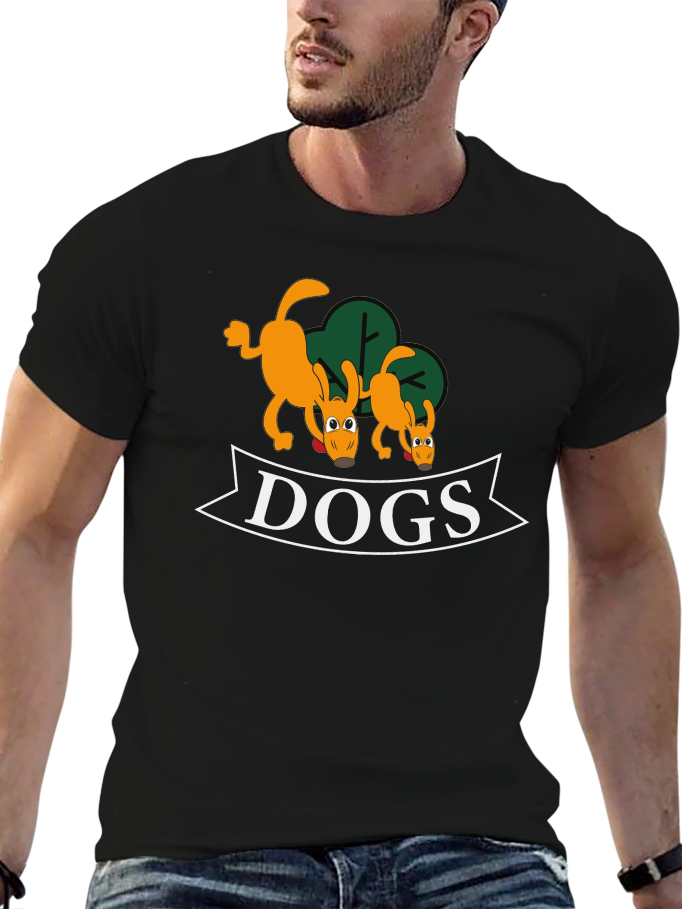 Cartoon Dog Graphic Black T-Shirt