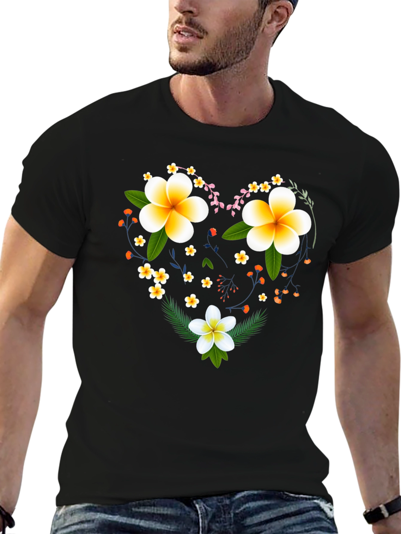Floral Heart Graphic Tee - Black