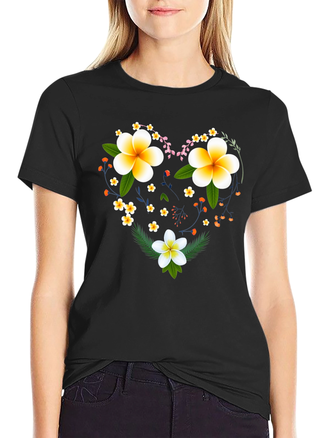 Floral Heart Graphic Tee - Black