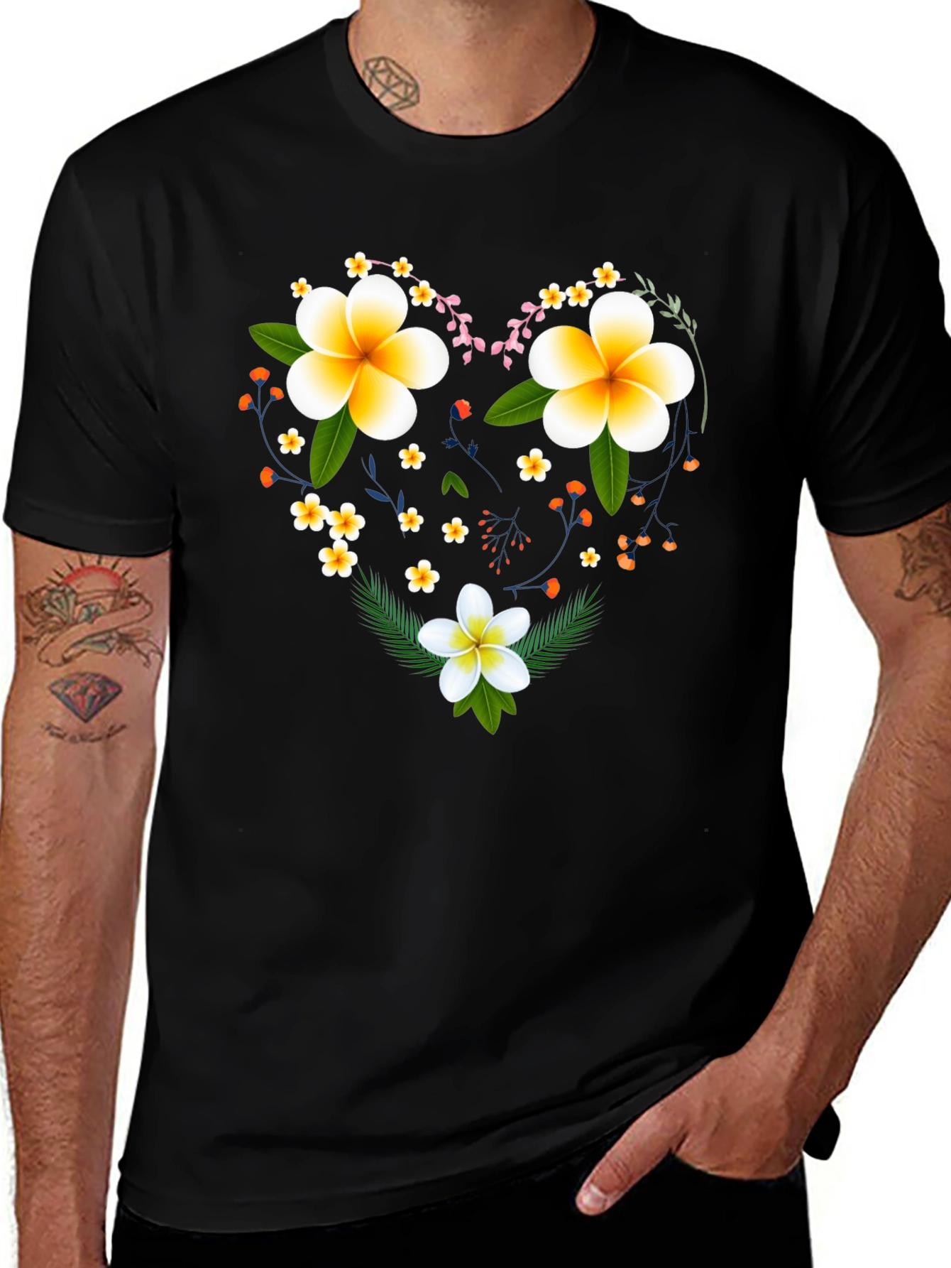 Floral Heart Graphic Tee - Black