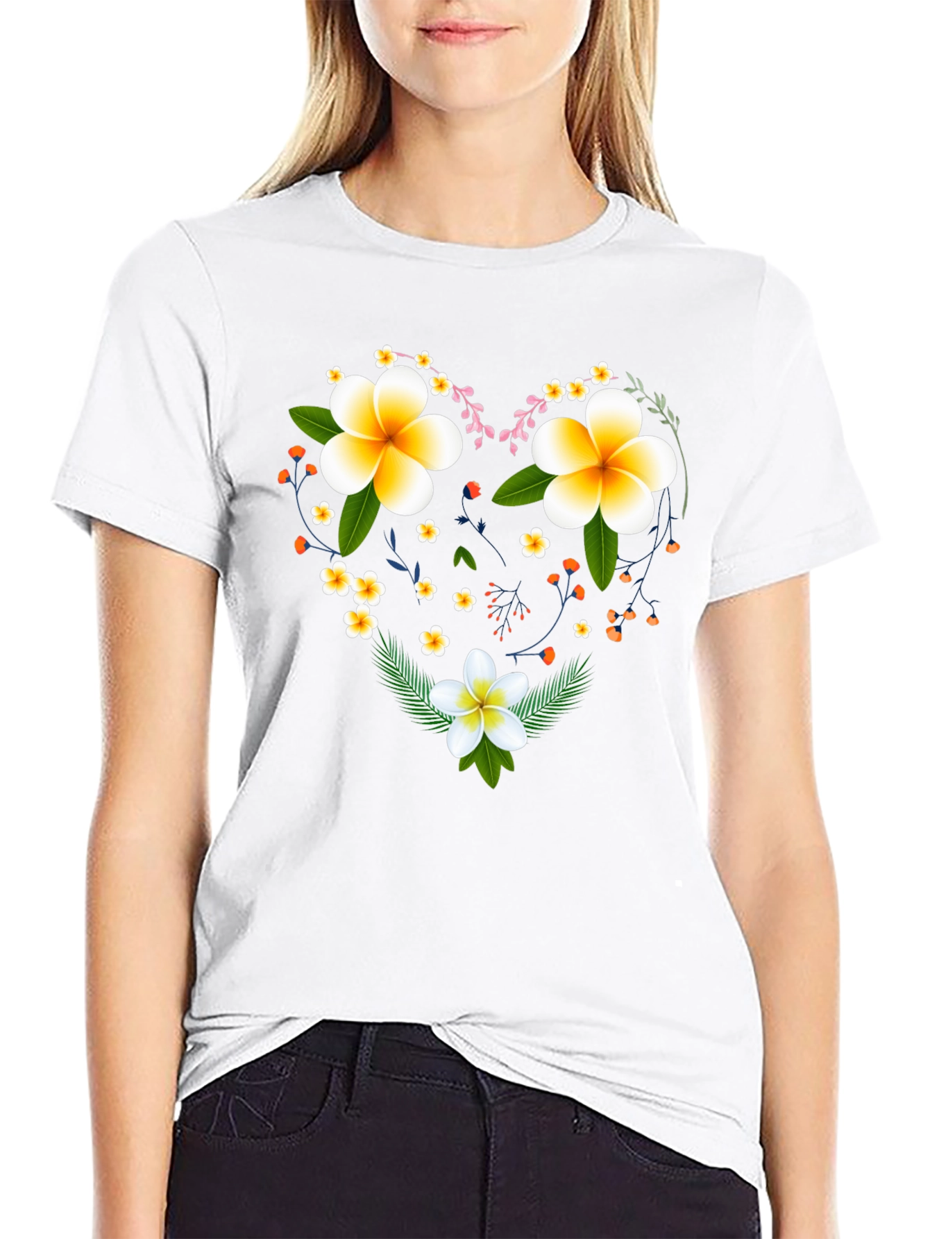 Floral Heart Graphic Tee - Black