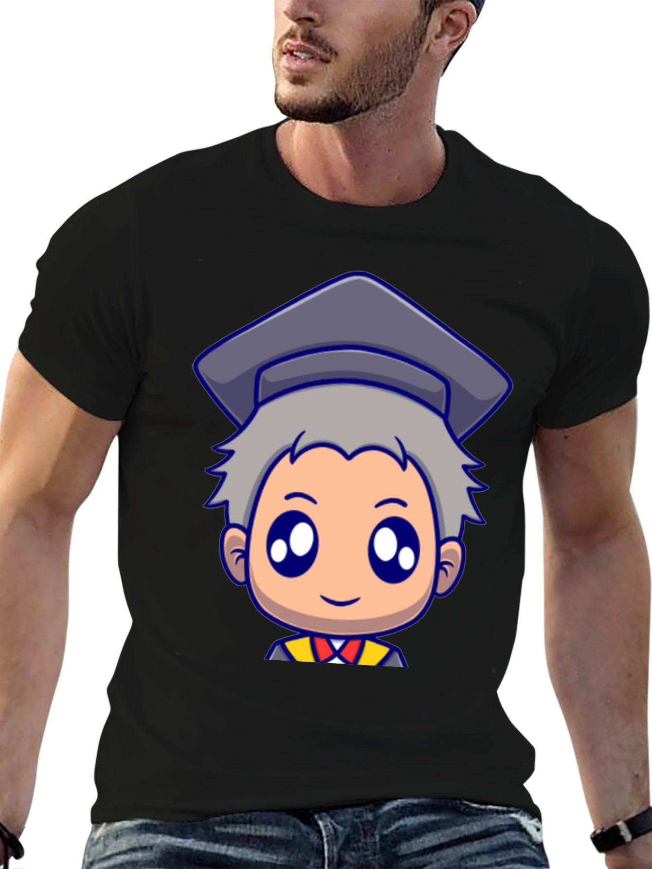 Graduation Cartoon Graphic Black T-Shirt