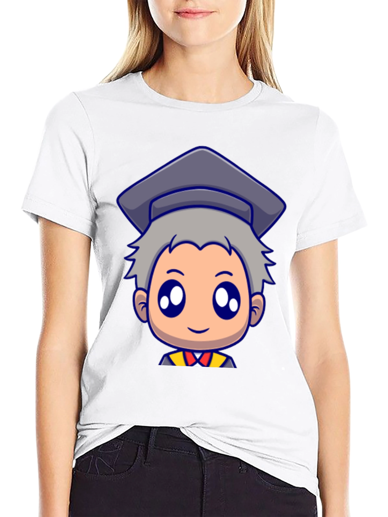 Graduation Cartoon Graphic Black T-Shirt