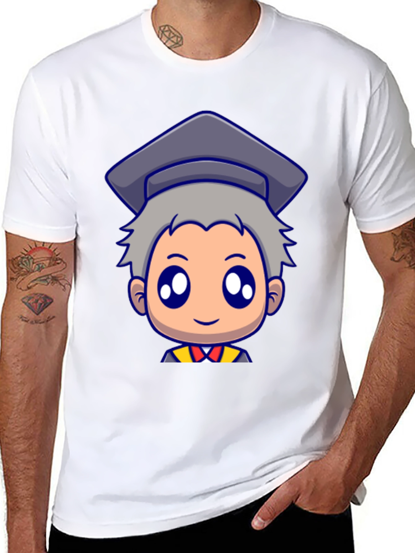 Graduation Cartoon Graphic Black T-Shirt