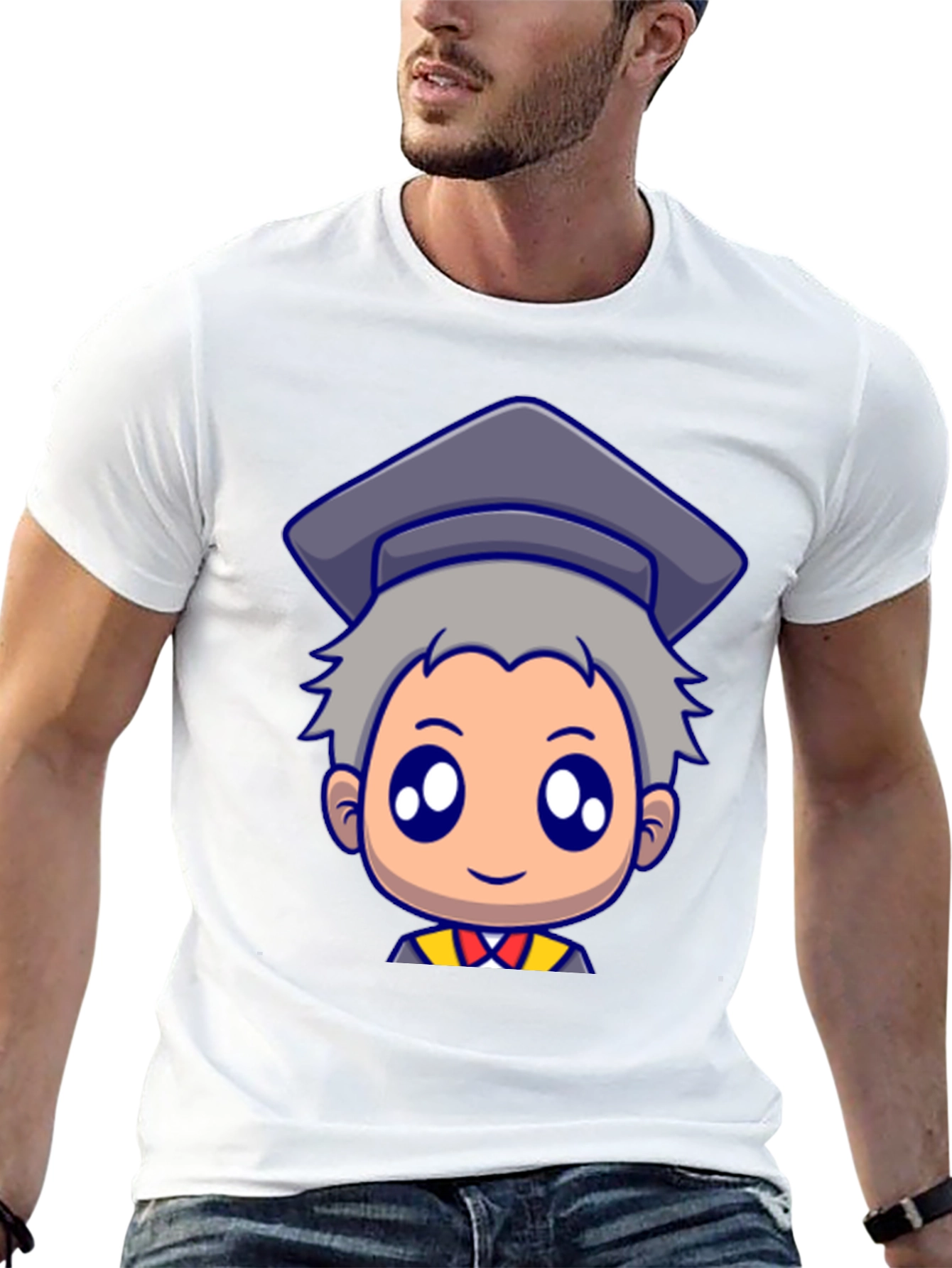 Graduation Cartoon Graphic Black T-Shirt