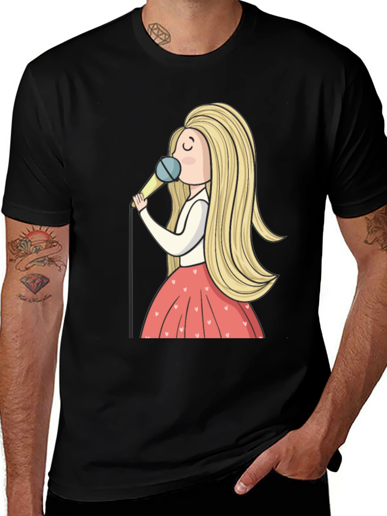 Singing Girl Graphic Tee - Black Unisex T-Shirt