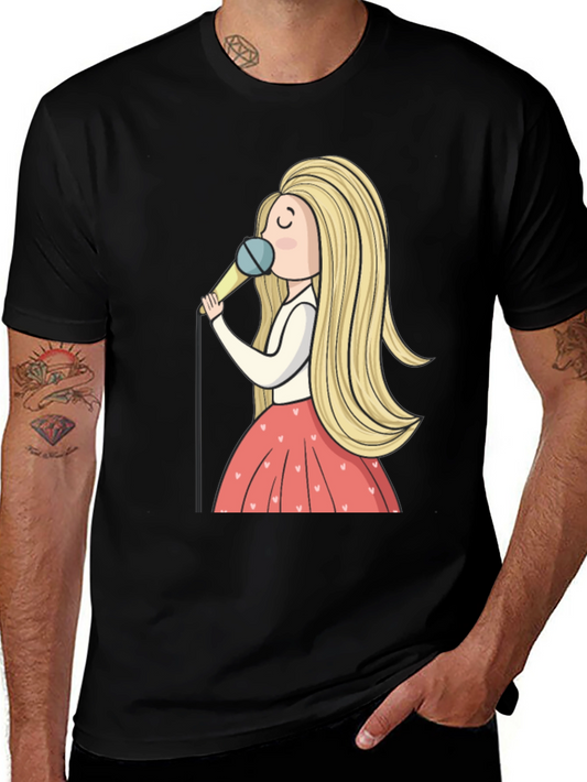 Singing Girl Graphic Tee - Black Unisex T-Shirt