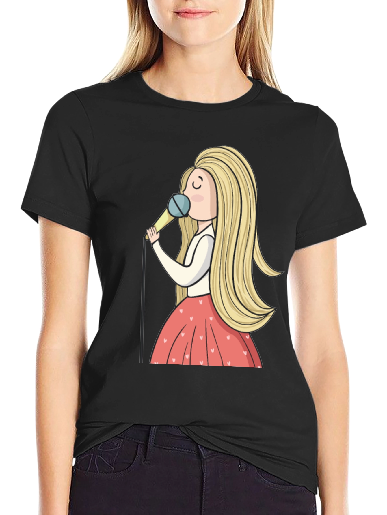 Singing Girl Graphic Tee - Black Unisex T-Shirt
