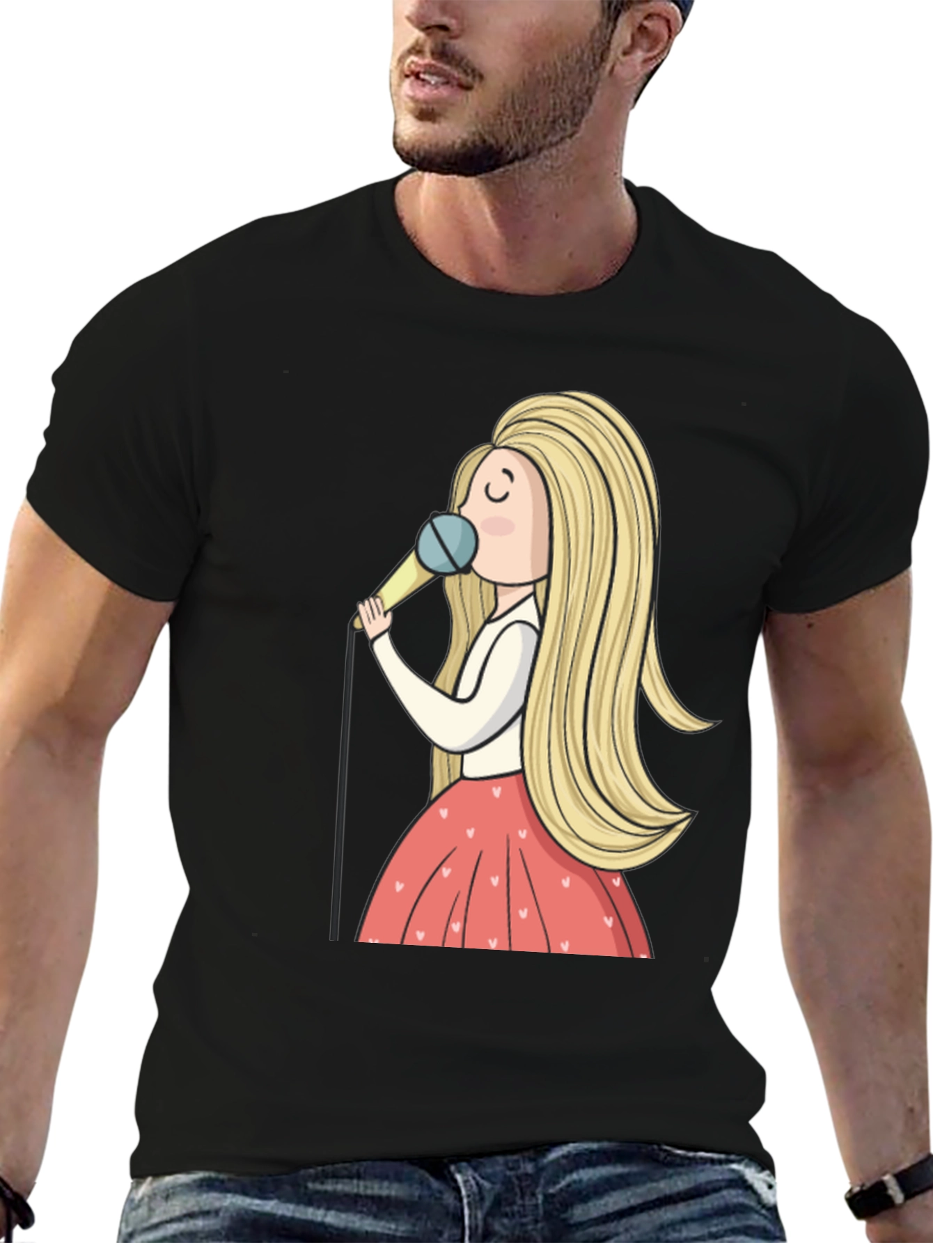 Singing Girl Graphic Tee - Black Unisex T-Shirt