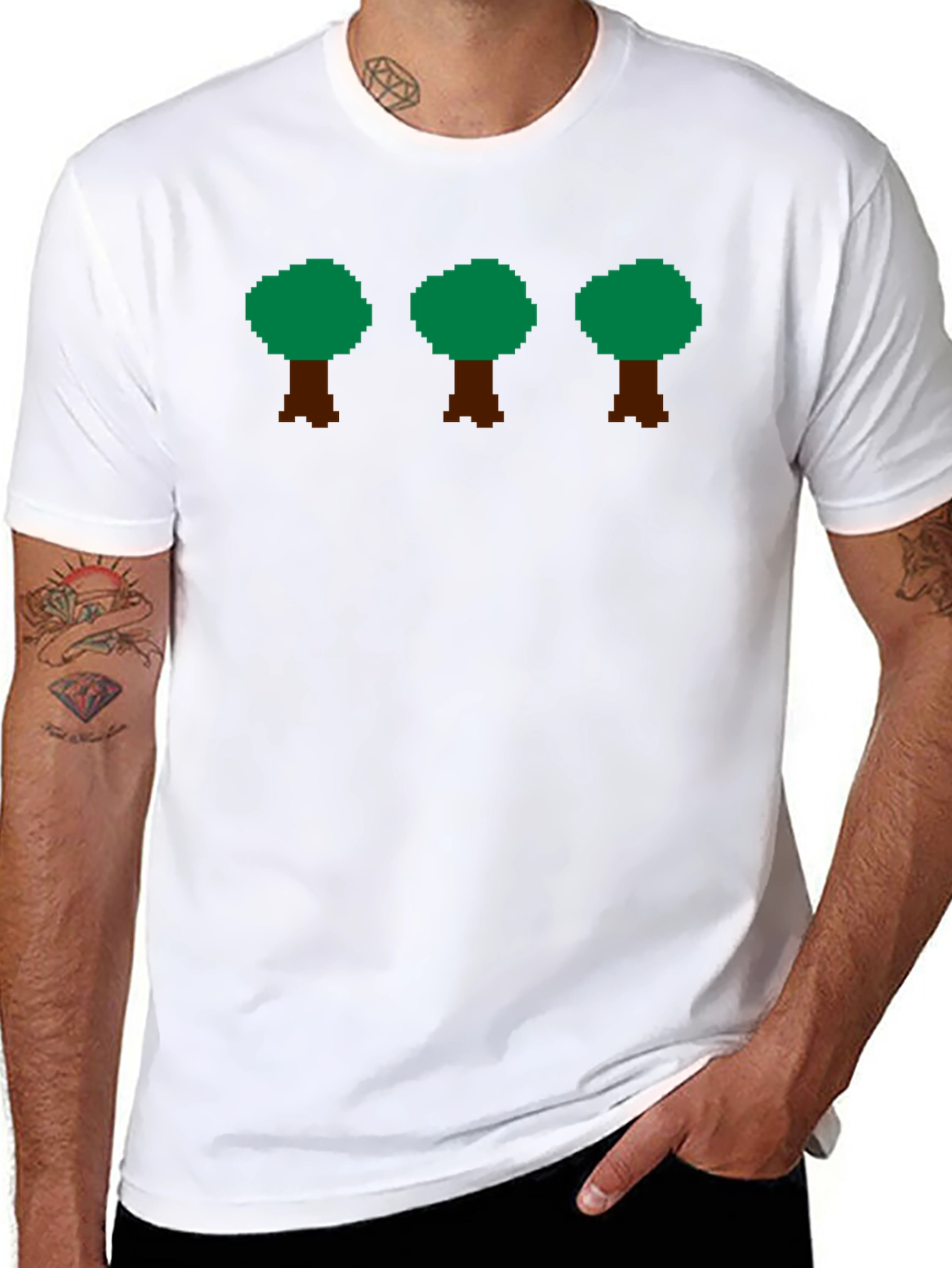 Pixelated Trees Graphic Tee - Retro Gaming Style