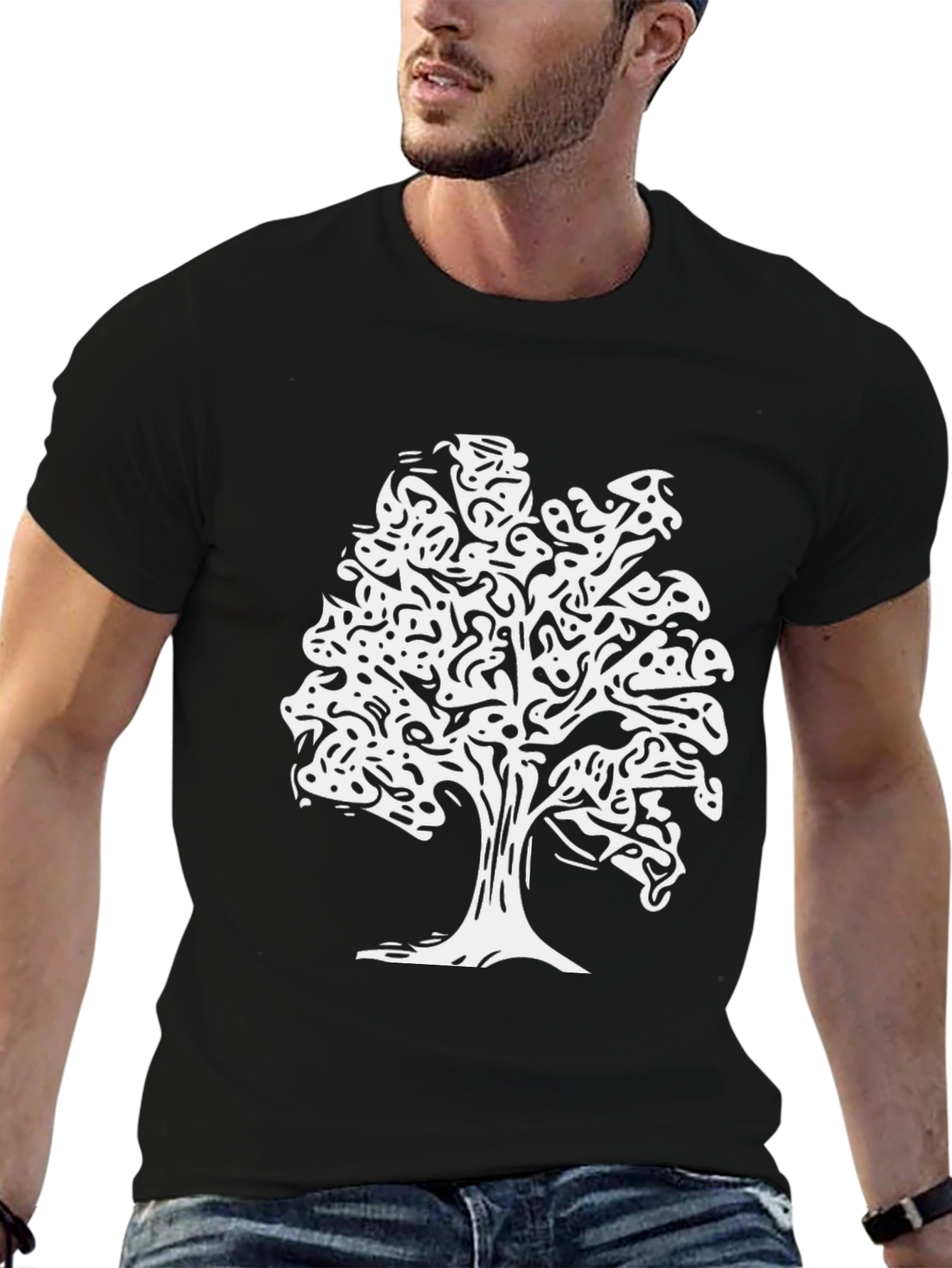 Tree Silhouette Graphic Print Tee - Black
