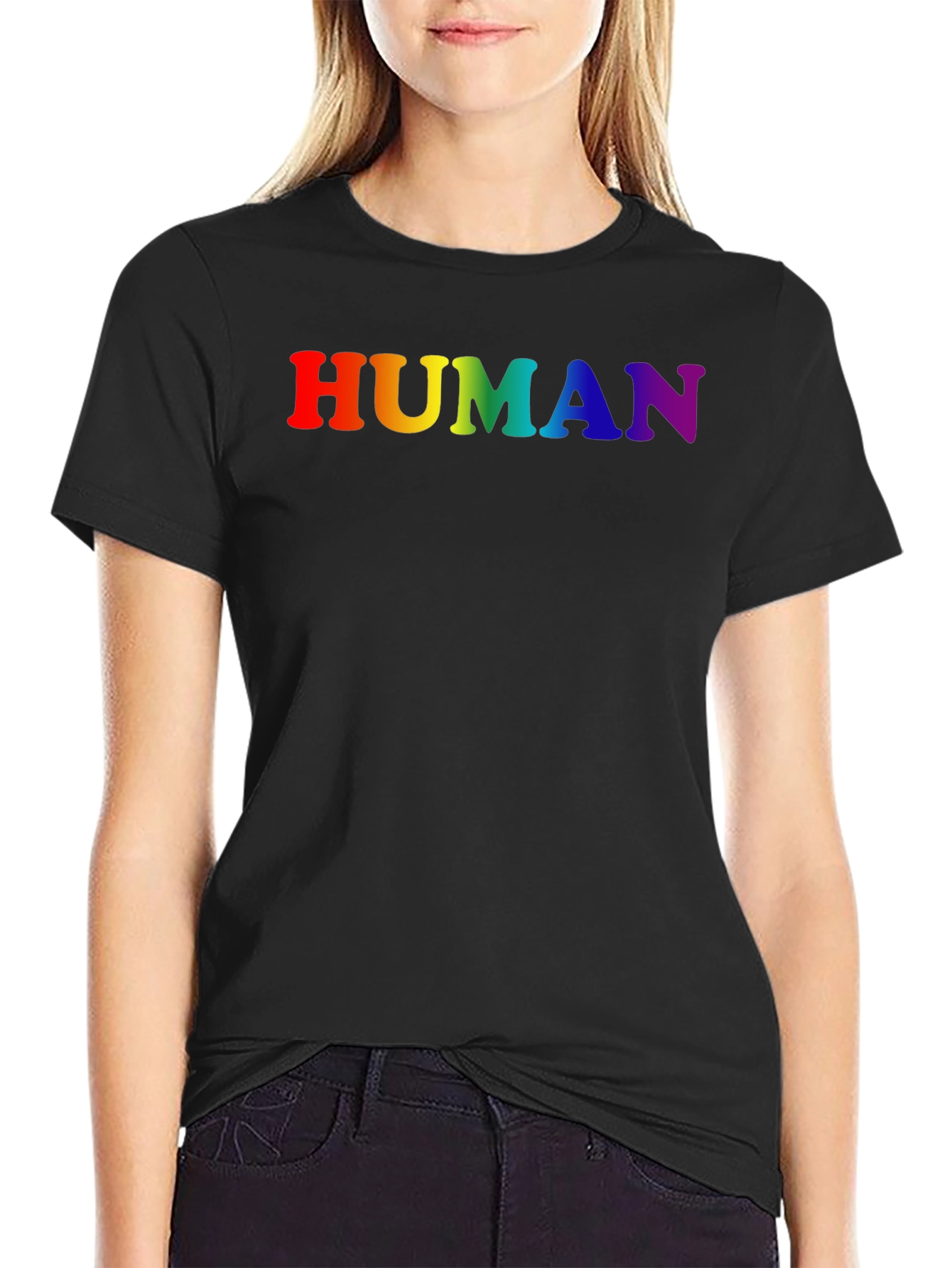 Rainbow HUMAN Graphic Black T-Shirt
