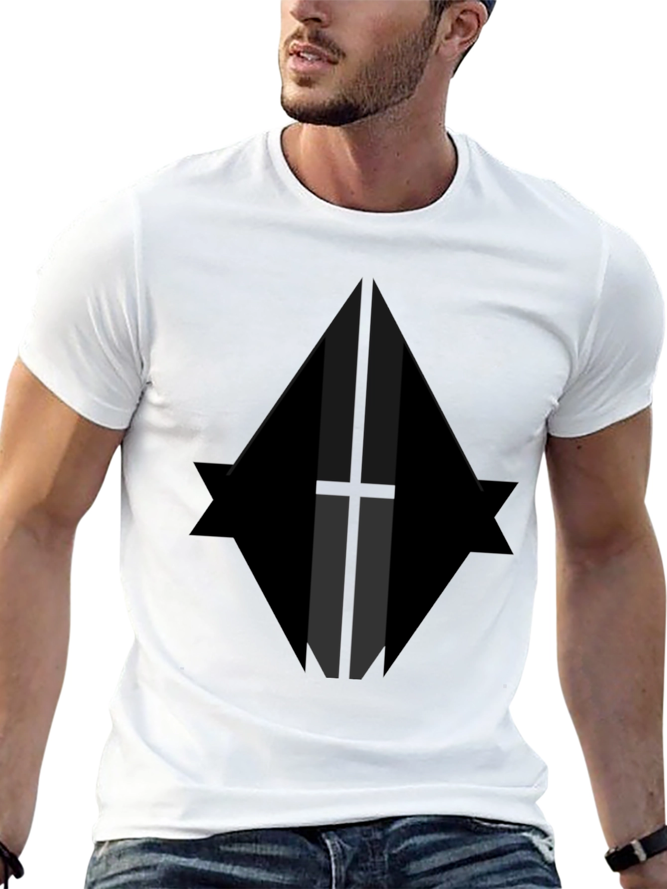 Geometric Graphic Print Black T-Shirt