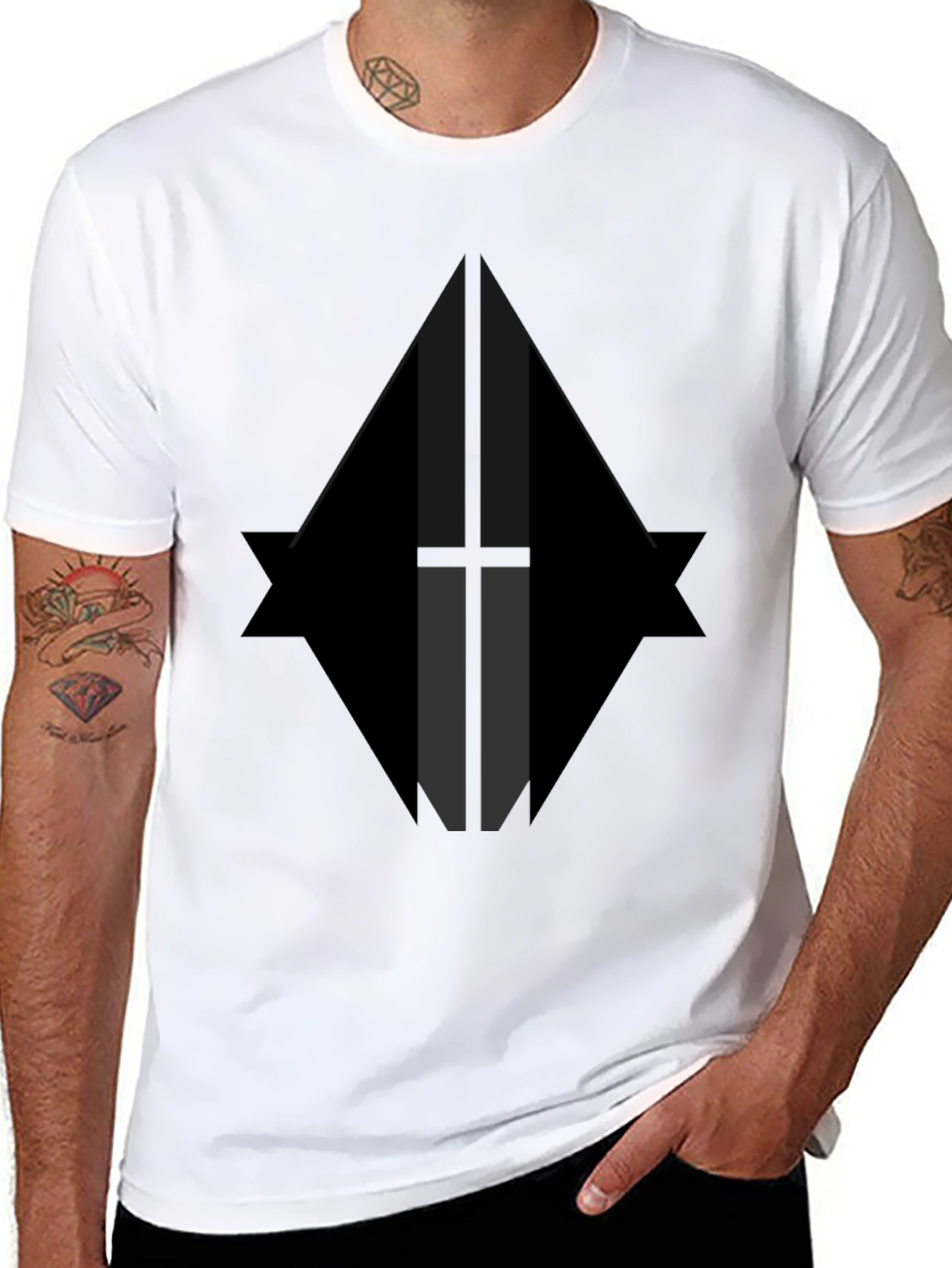 Geometric Graphic Print Black T-Shirt