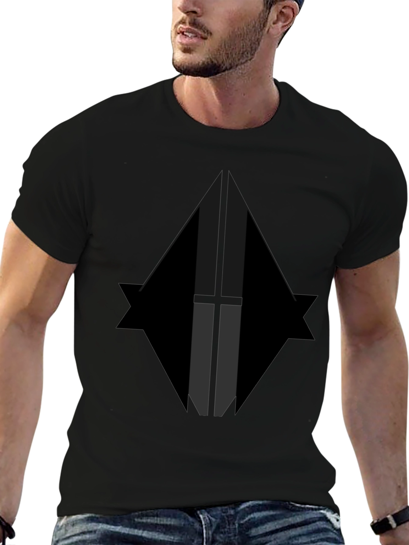 Geometric Graphic Print Black T-Shirt