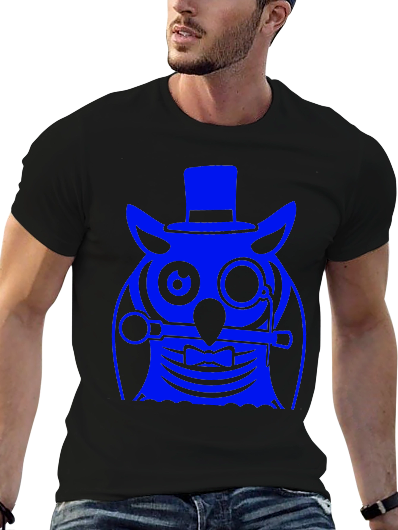 Dapper Owl Graphic Tee - Stylish Mens Black T-Shirt