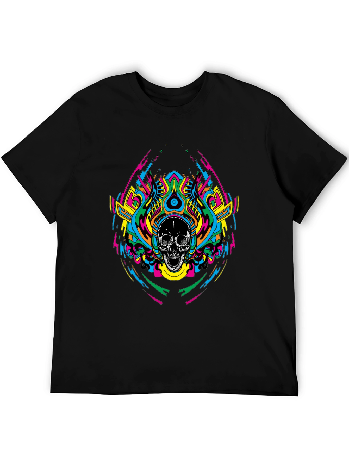 Psychedelic Skull Graphic T-Shirt - Black