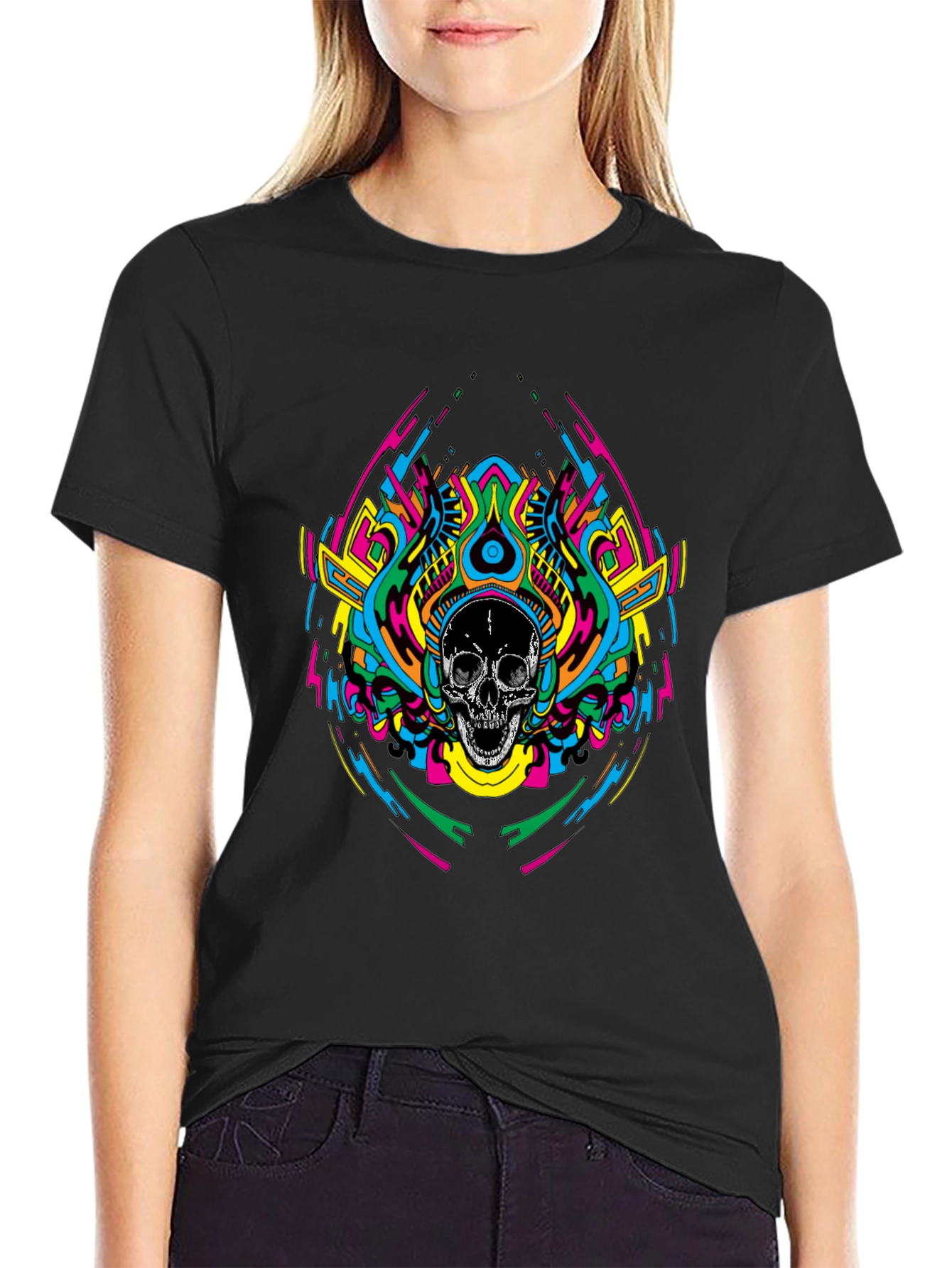 Psychedelic Skull Graphic T-Shirt - Black
