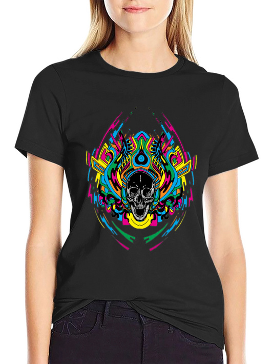 Psychedelic Skull Graphic T-Shirt - Black