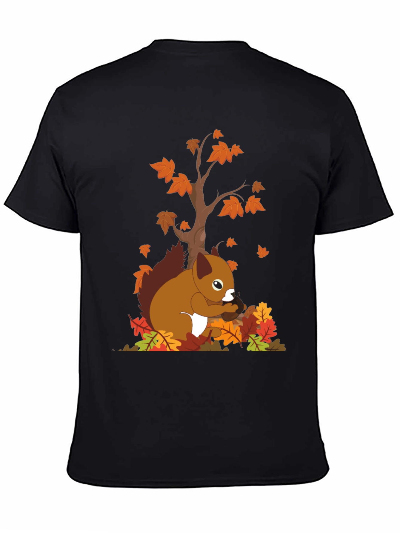 Autumn Squirrel Graphic Tee - Black Unisex T-Shirt