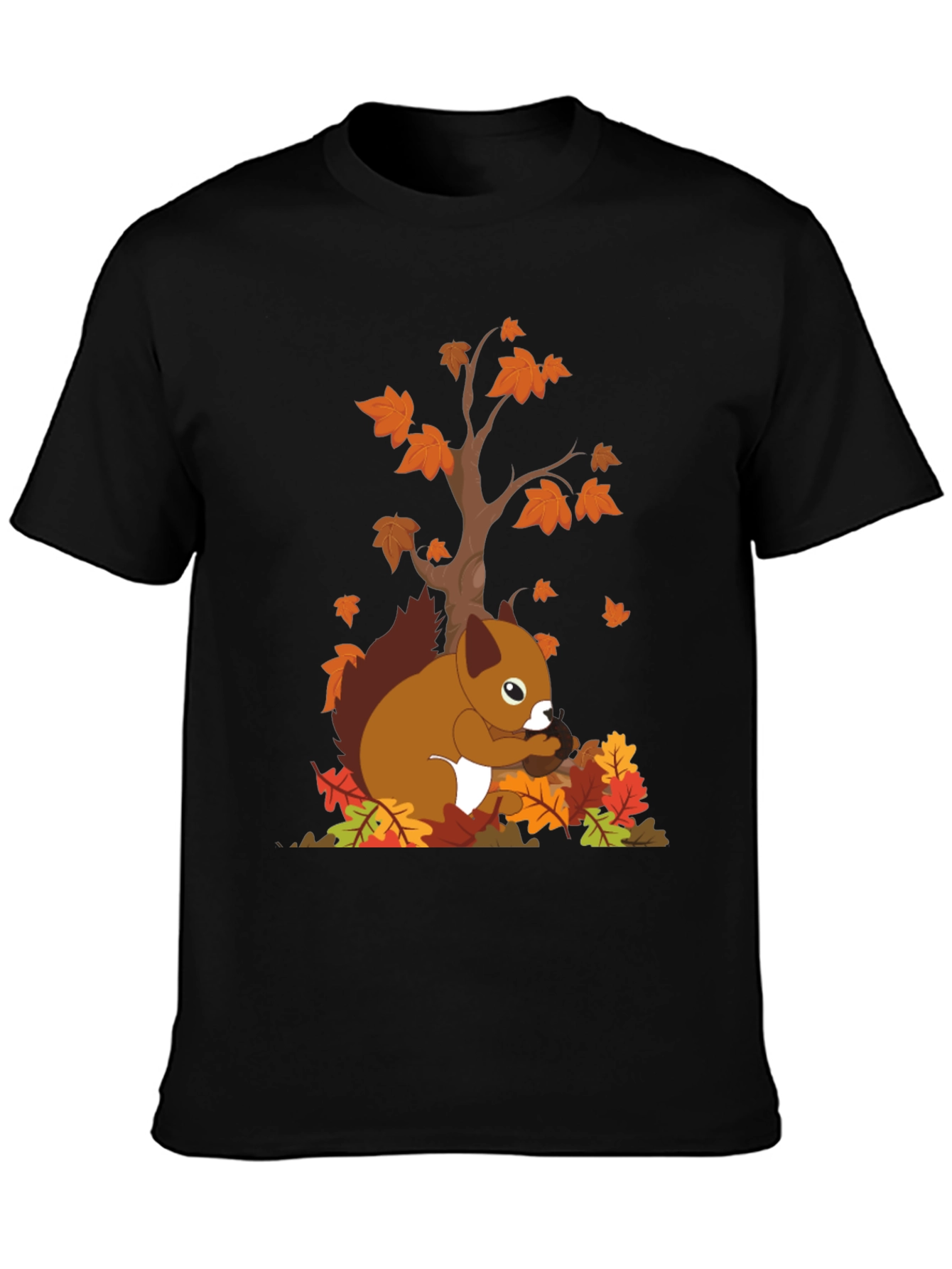 Autumn Squirrel Graphic Tee - Black Unisex T-Shirt