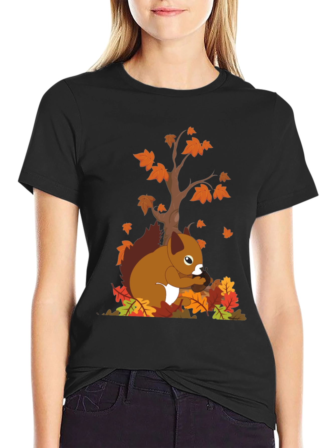 Autumn Squirrel Graphic Tee - Black Unisex T-Shirt