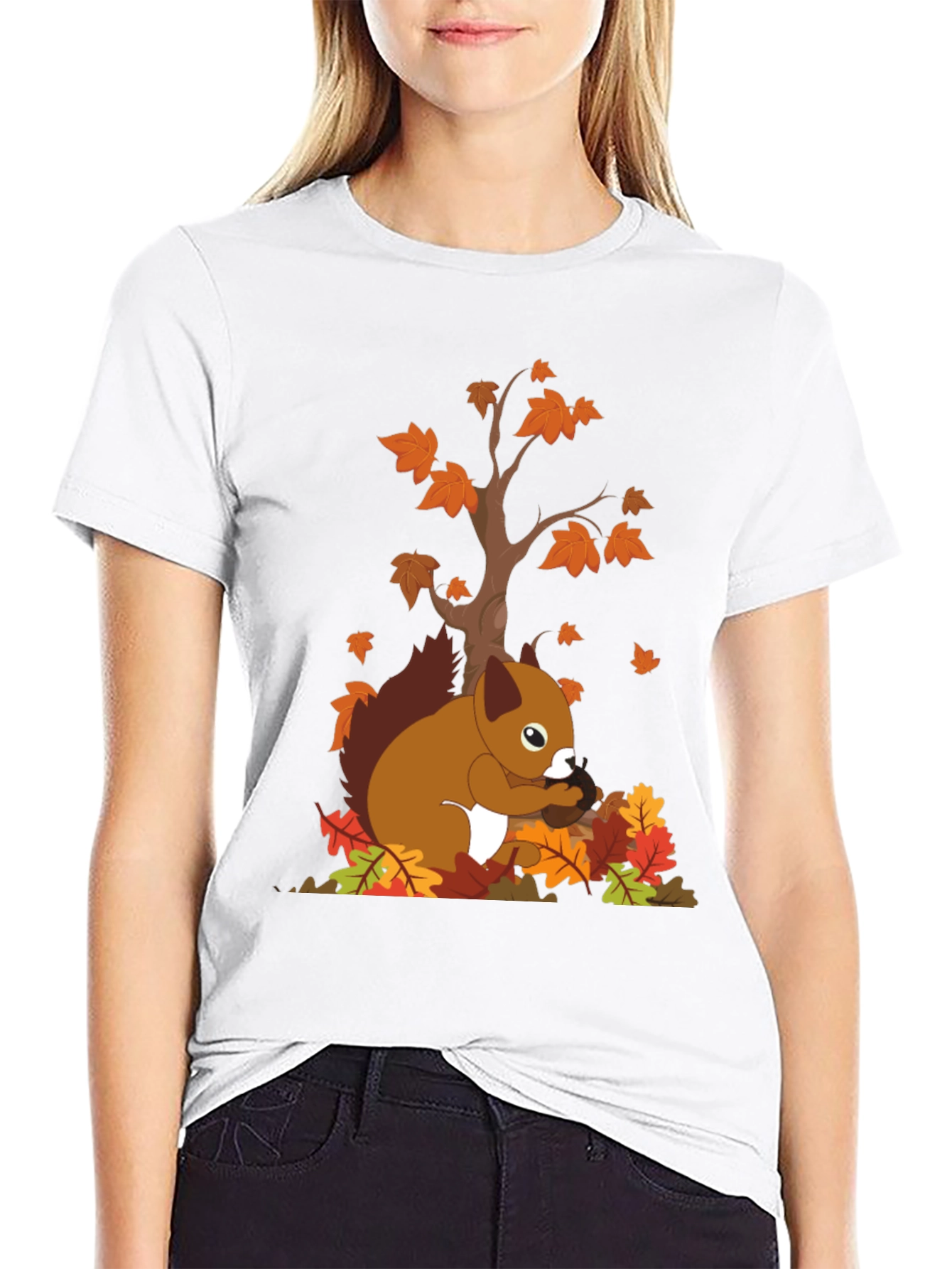 Autumn Squirrel Graphic Tee - Black Unisex T-Shirt