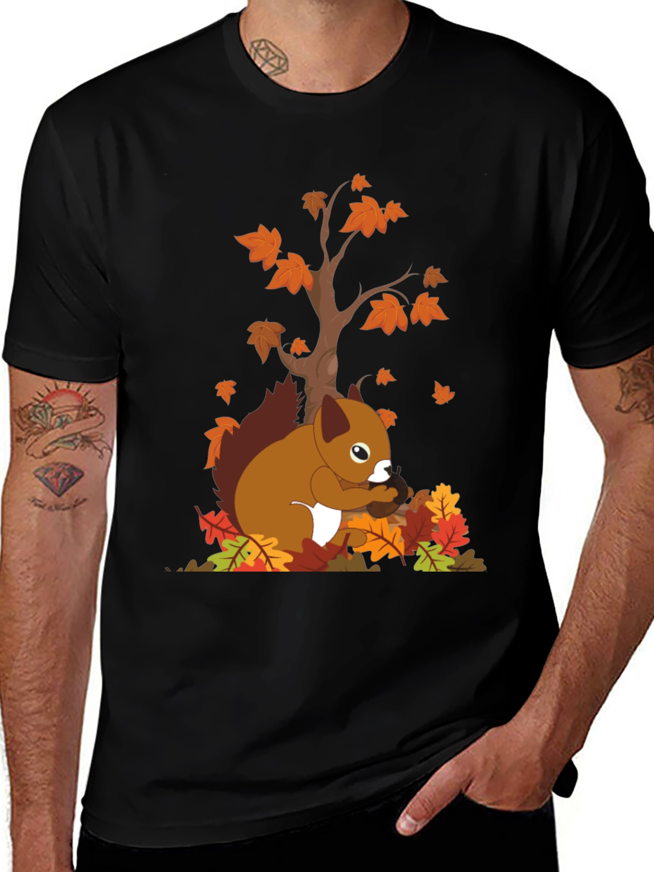 Autumn Squirrel Graphic Tee - Black Unisex T-Shirt