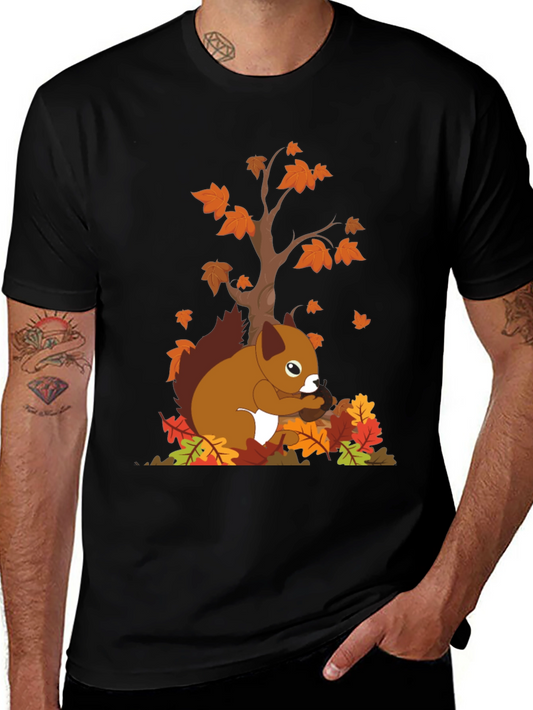 Autumn Squirrel Graphic Tee - Black Unisex T-Shirt