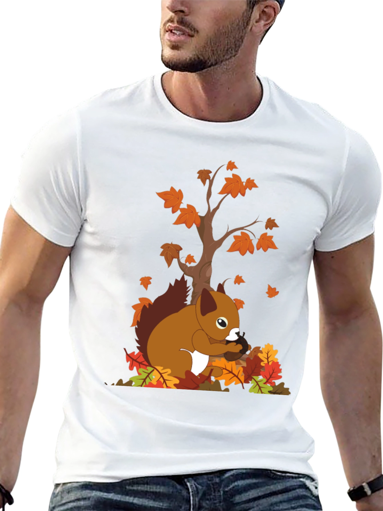 Autumn Squirrel Graphic Tee - Black Unisex T-Shirt