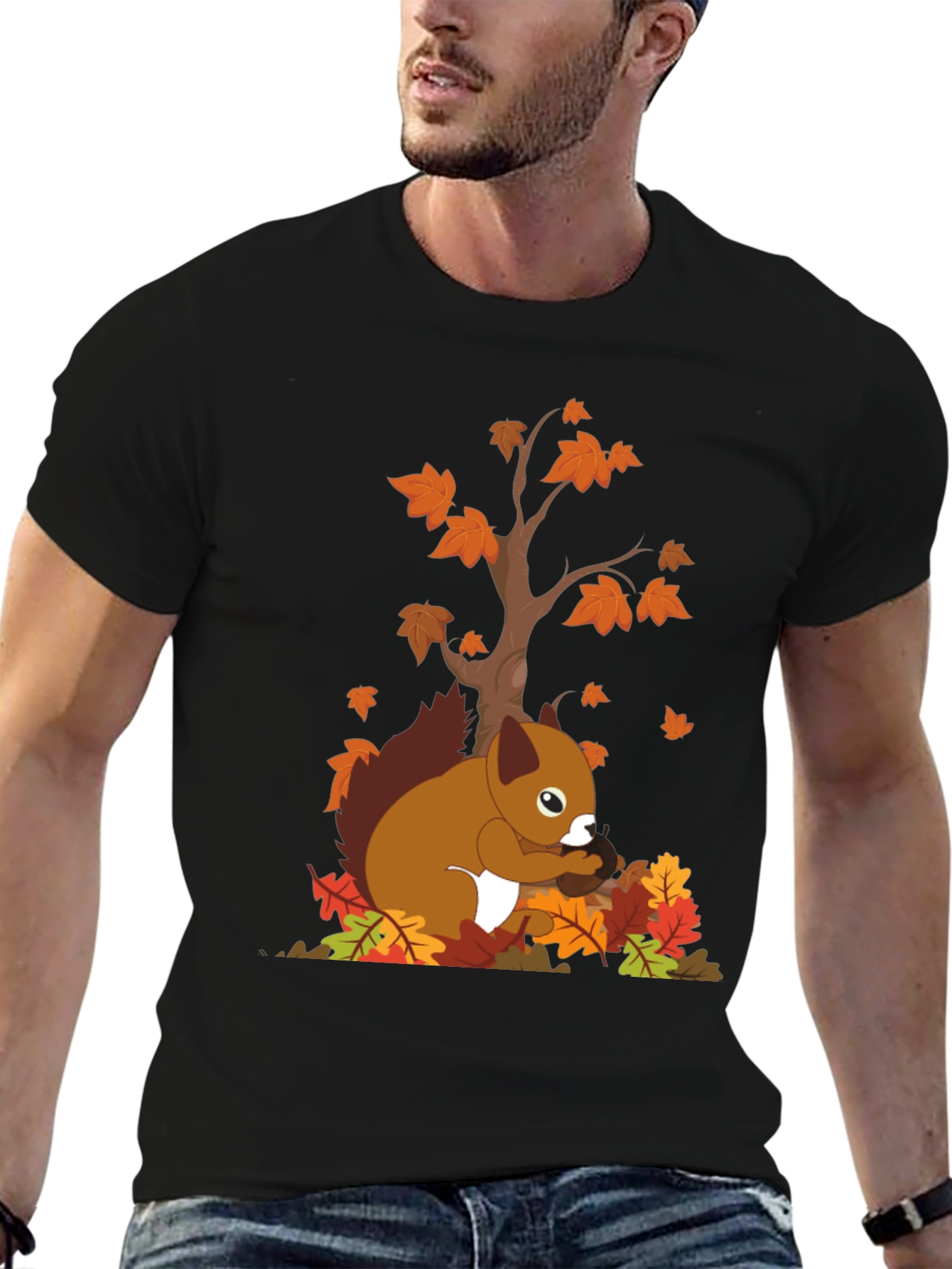 Autumn Squirrel Graphic Tee - Black Unisex T-Shirt