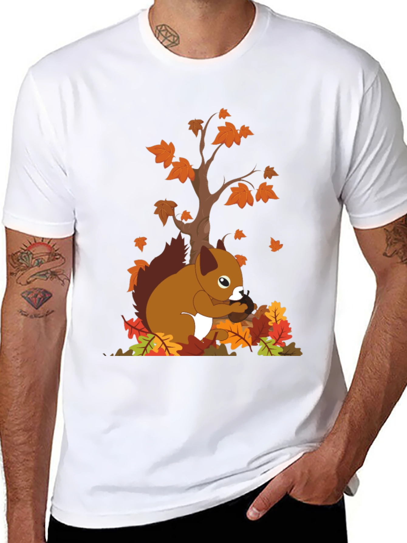 Autumn Squirrel Graphic Tee - Black Unisex T-Shirt