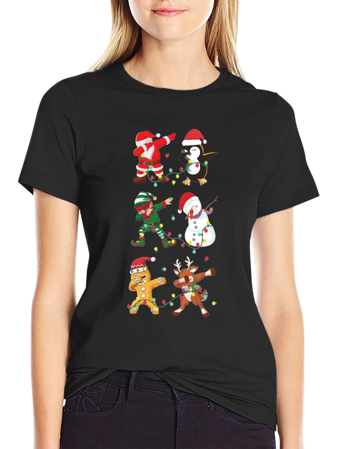 Christmas Dabbing Characters Black Graphic Tee