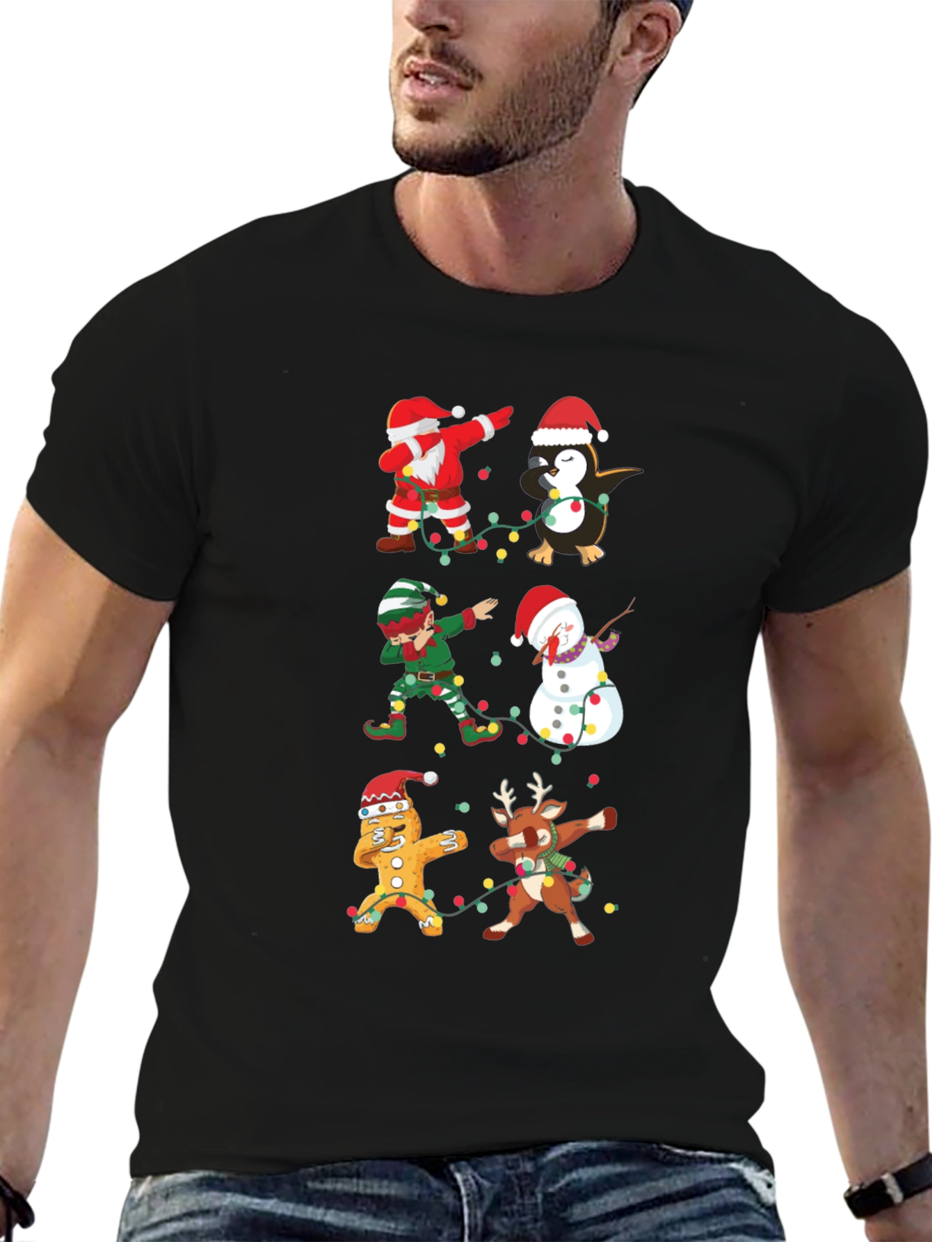 Christmas Dabbing Characters Black Graphic Tee
