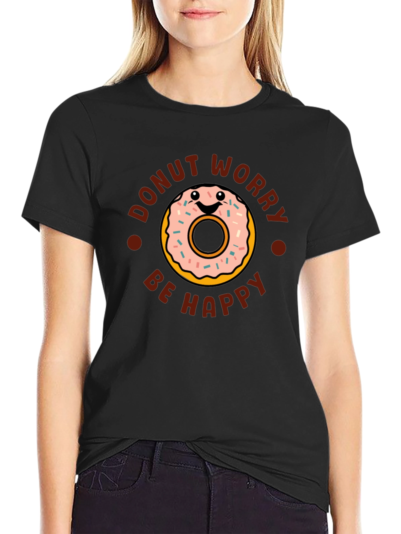 Donut Worry Be Happy Graphic T-Shirt