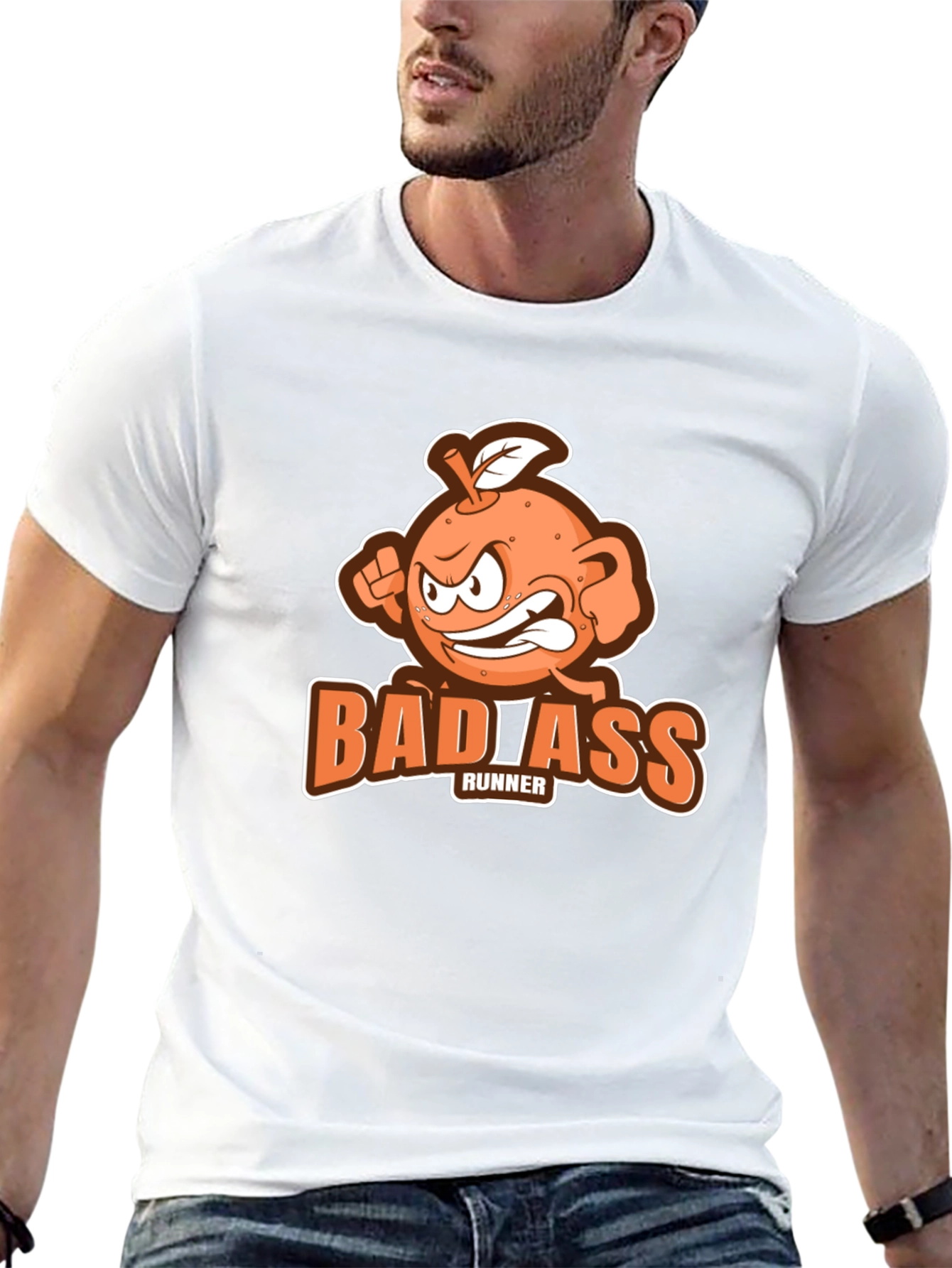 Badass Runner Orange Graphic T-Shirt