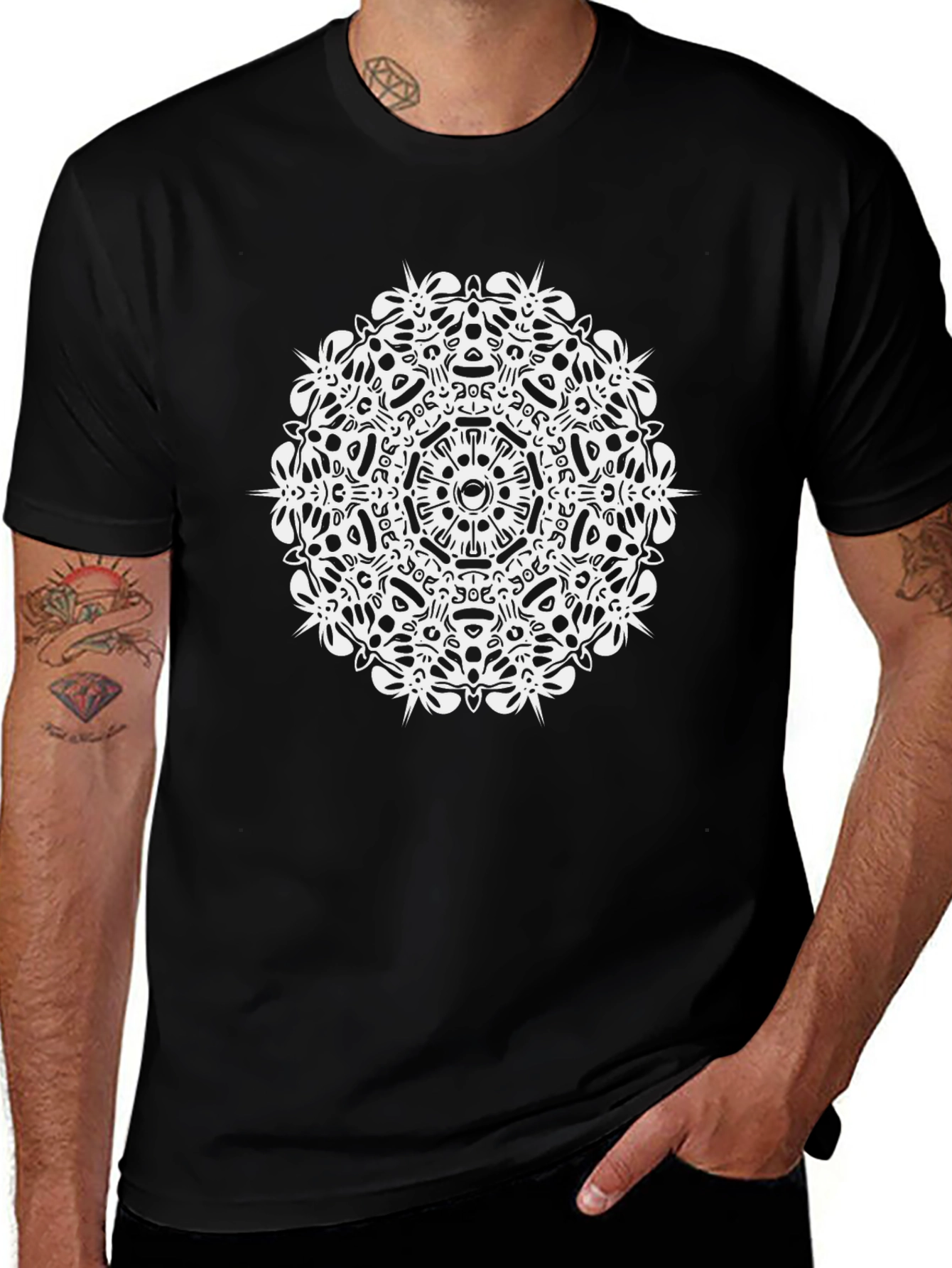 Geometric Mandala Graphic Black T-Shirt
