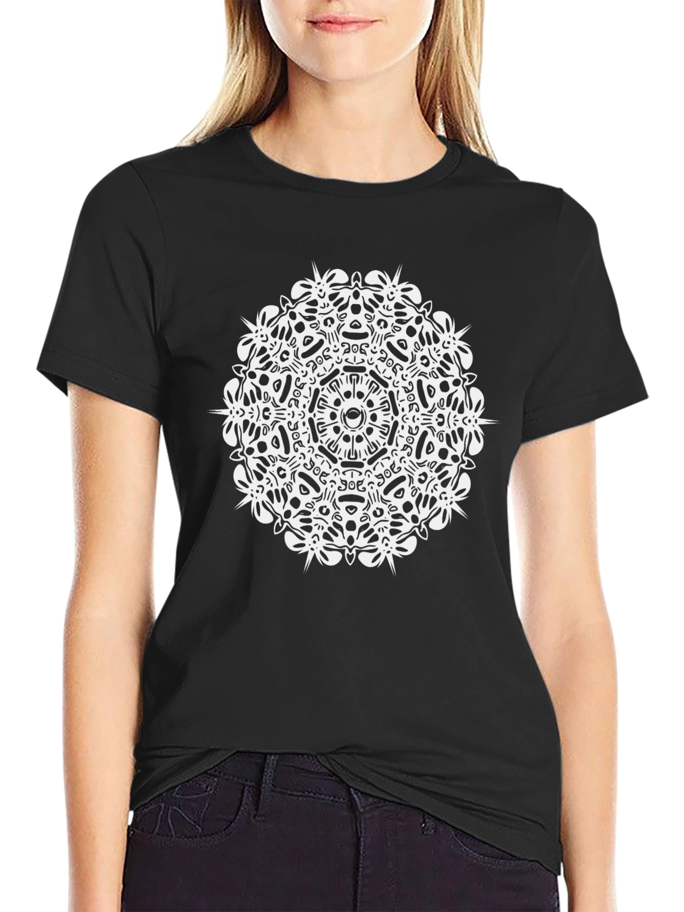 Geometric Mandala Graphic Black T-Shirt