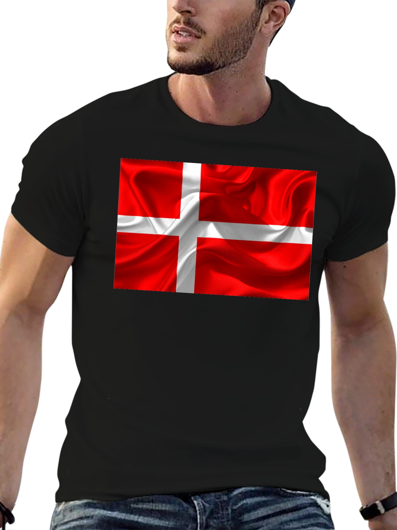 Denmark Flag T-Shirt - Black Cotton Tee