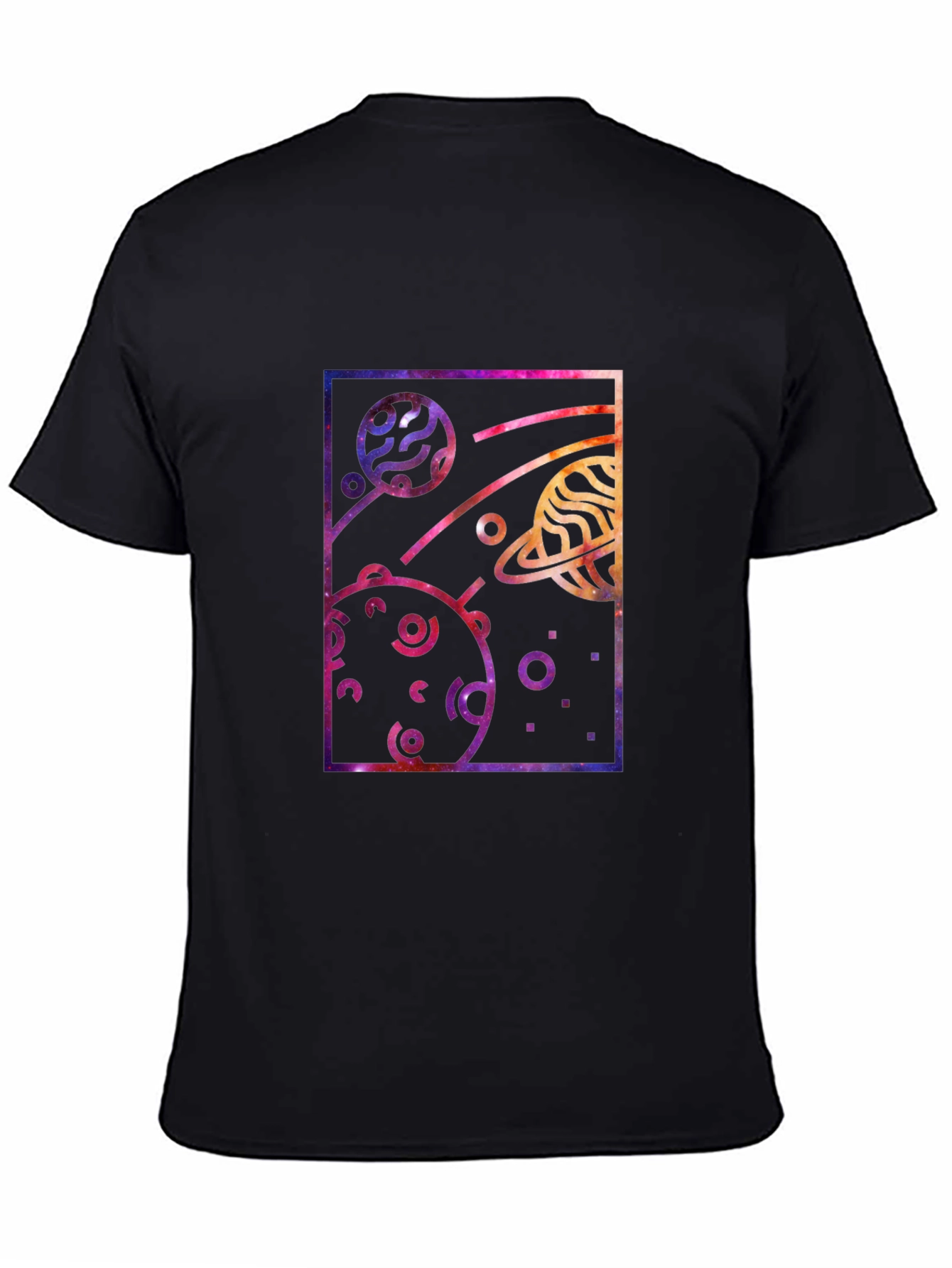 Galaxy Planets Graphic Tee - Stylish Black T-Shirt