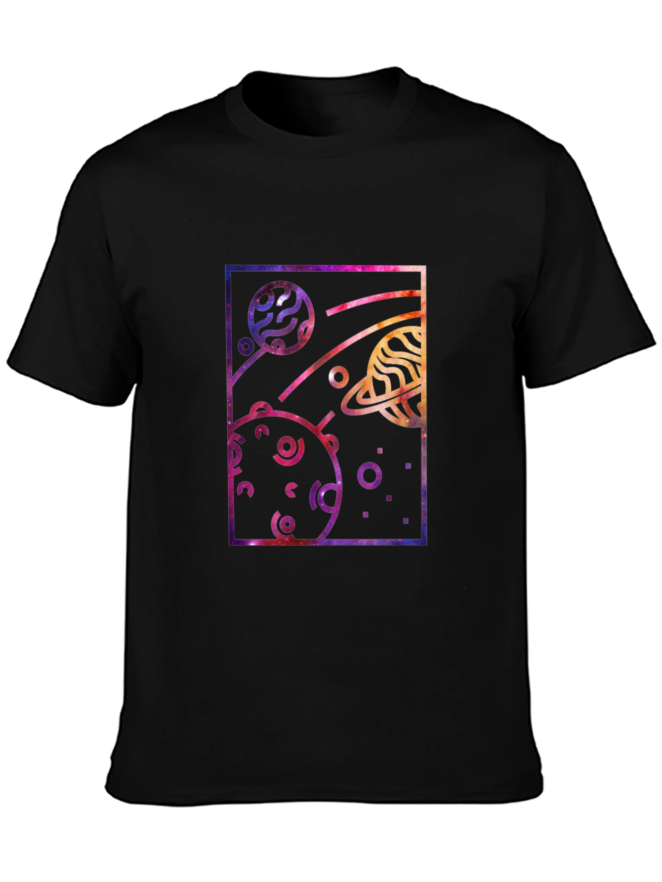 Galaxy Planets Graphic Tee - Stylish Black T-Shirt