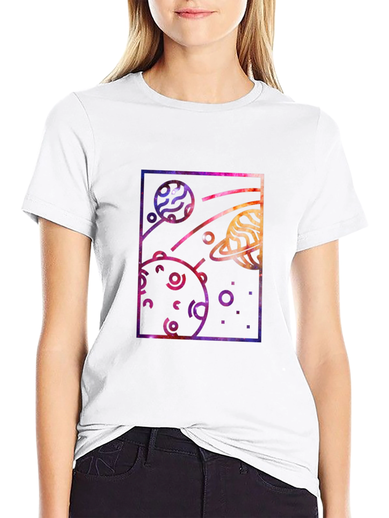 Galaxy Planets Graphic Tee - Stylish Black T-Shirt