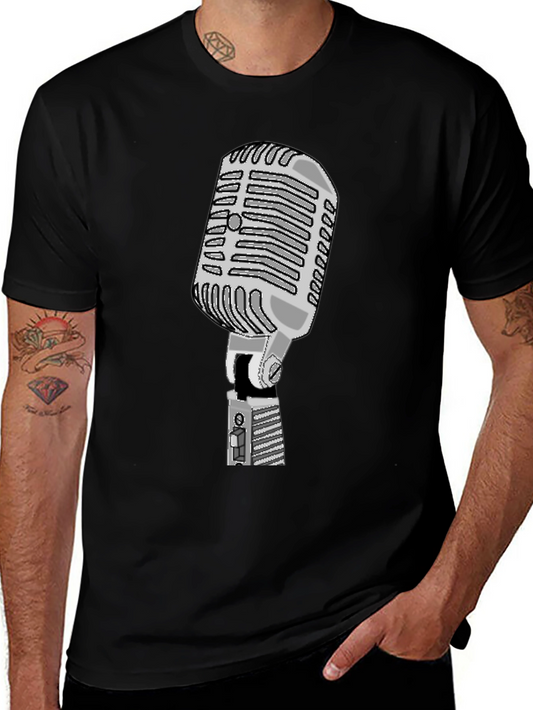 Vintage Microphone Graphic Tee - Black